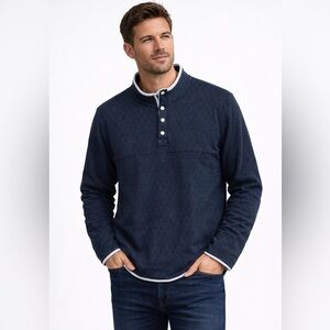 Marine Layer Mens Corbet Reversible Quilted Pullover Sweater Large Navy Olive